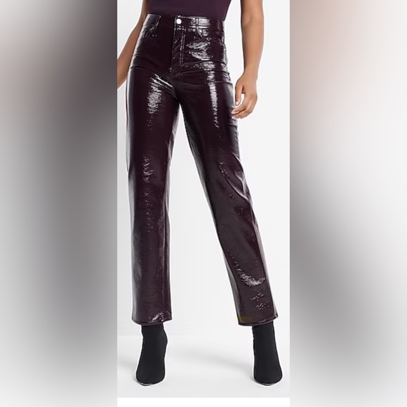 NWT Express Super High Waisted Faux Patent Leather Modern Straight Pant SZ 2R - Picture 1 of 6
